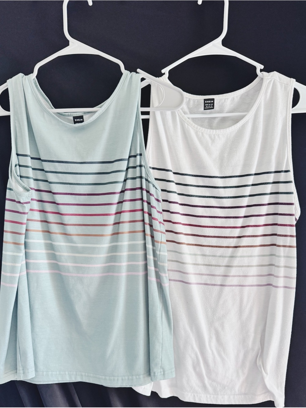 SHEIN Light Blue and White Striped Tank Tops
